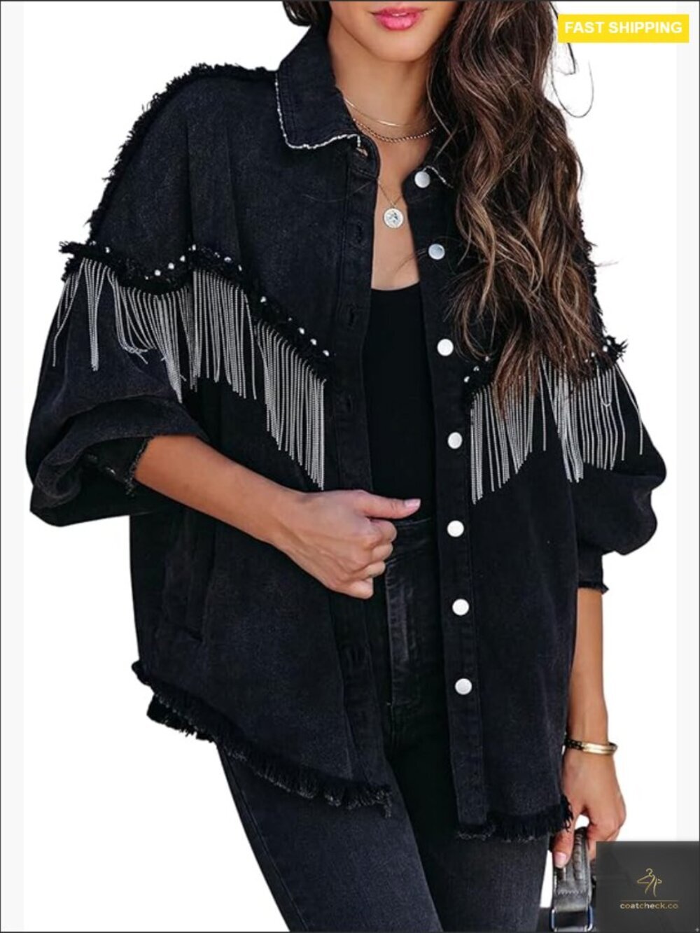 Oversized Fringe Denim Jacket Tassel Cowgirl Western Country Concert Outfit